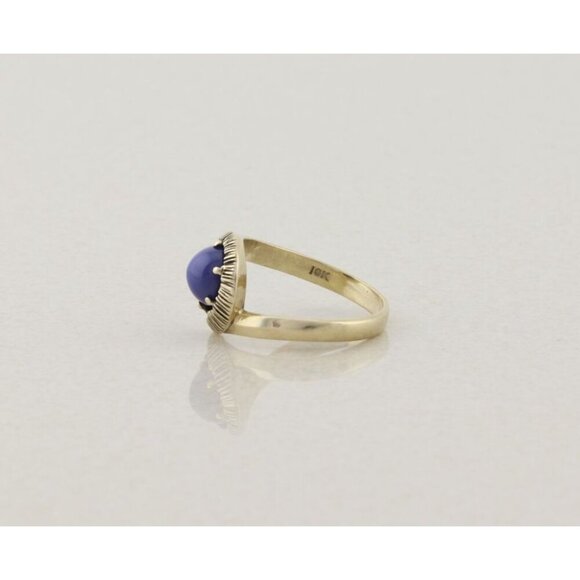 10k Yellow Gold Lab Created Blue Star Sapphire Ring Size 7 - Picture 7 of 8